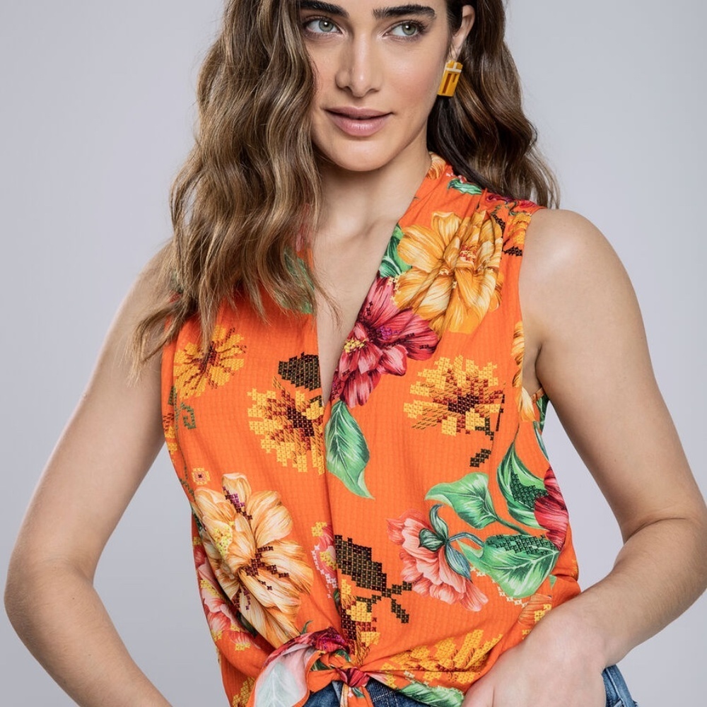 LEZALEZ 100% VISCOSE TIES IN FRONT SLEEVELESS TOP